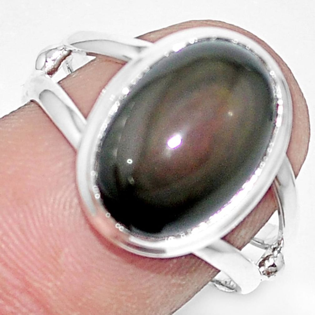 6.57cts natural rainbow obsidian eye 925 silver solitaire ring size 8 p9178