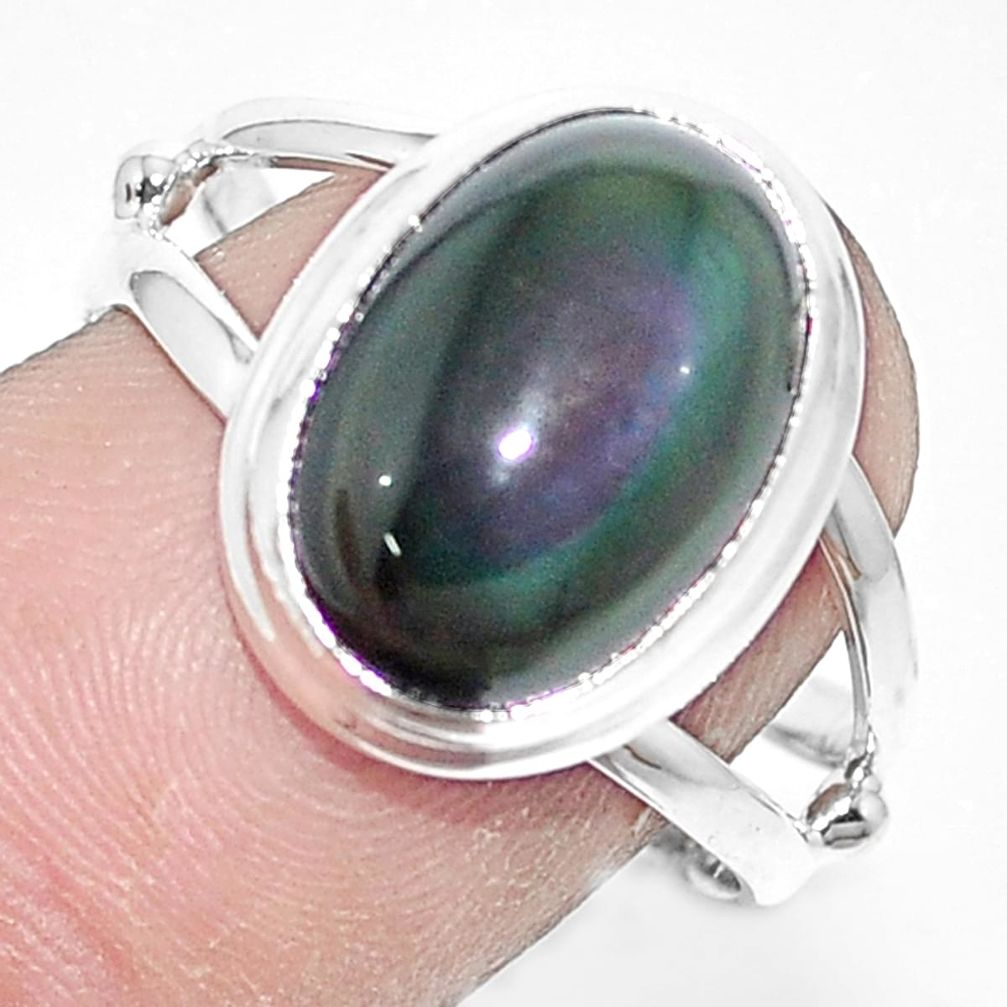 925 silver 6.82cts natural rainbow obsidian eye solitaire ring size 9 p9180
