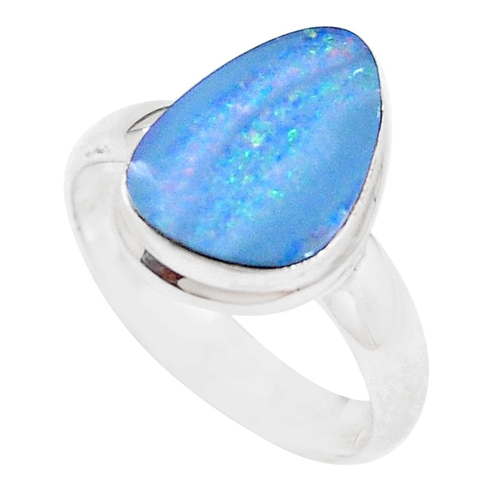 925 silver natural blue doublet opal australian solitaire ring size 7.5 p9196