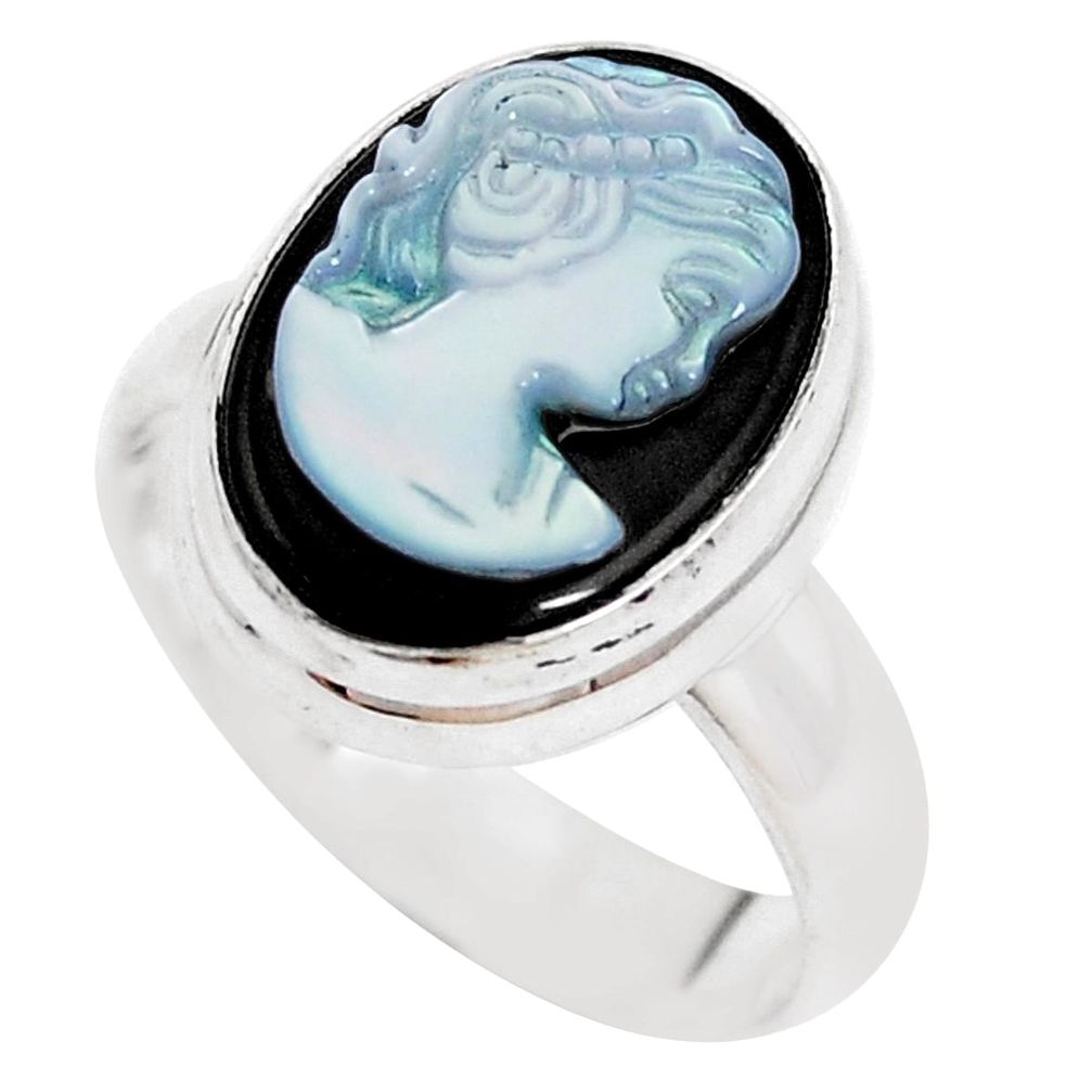 Natural black opal cameo on black onyx 925 silver solitaire ring size 6 p9206