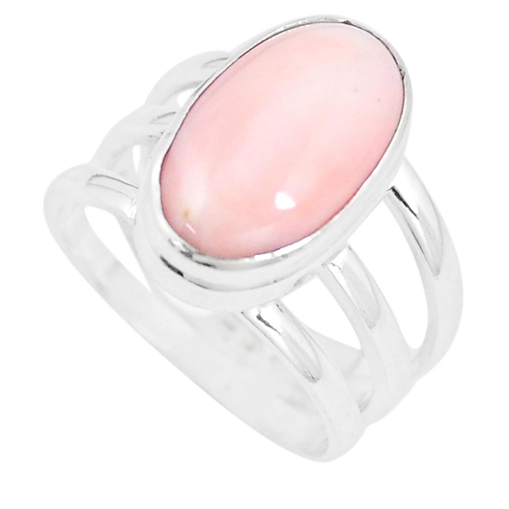 925 sterling silver 5.75cts natural pink opal oval solitaire ring size 5.5 p9228