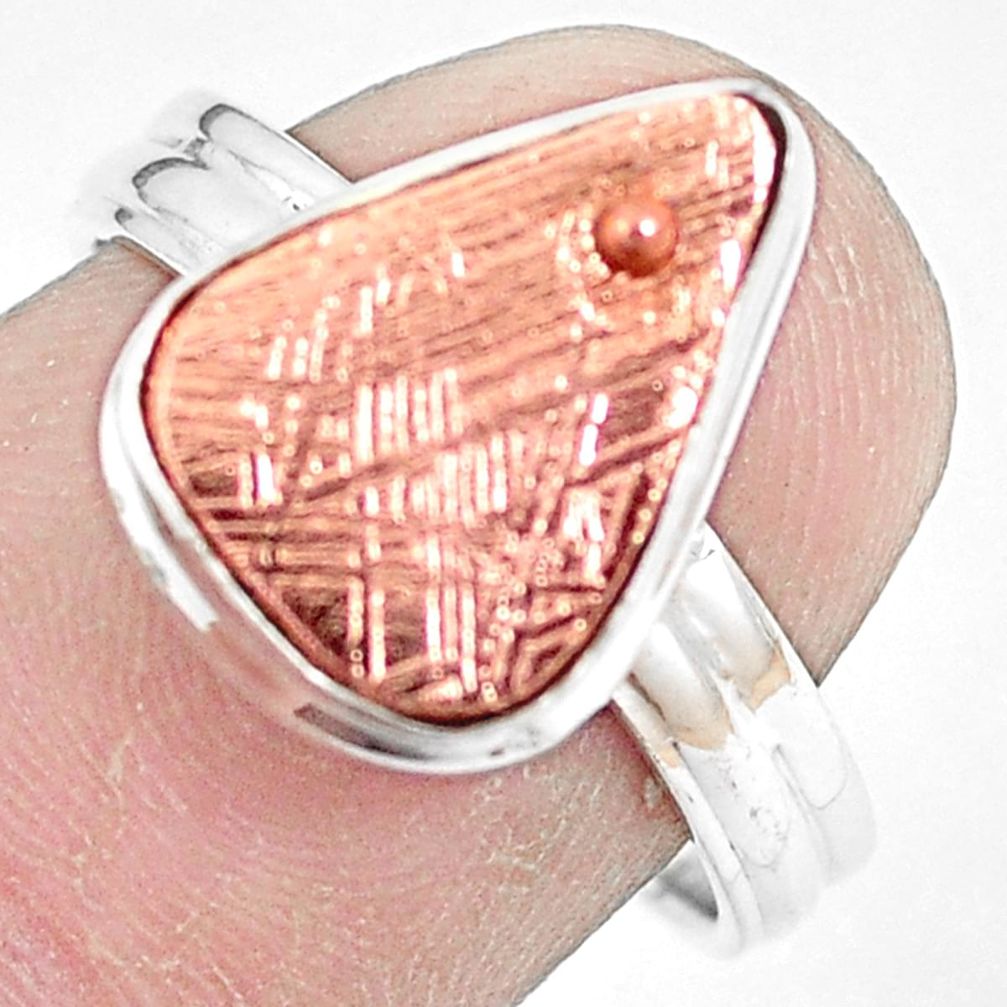 Natural meteorite gibeon 925 silver solitaire copper plating ring size 7.5 p9243