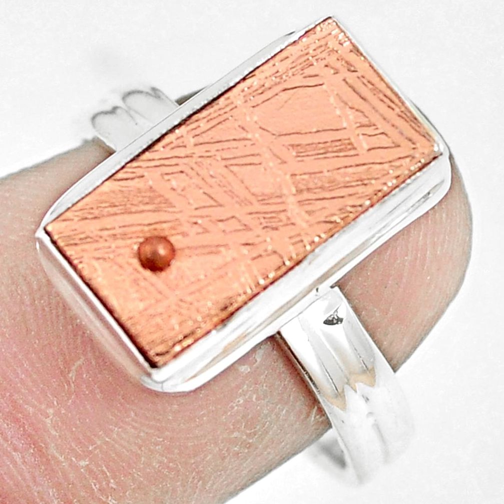 Copper plating natural meteorite gibeon 925 silver solitaire ring size 8 p9248