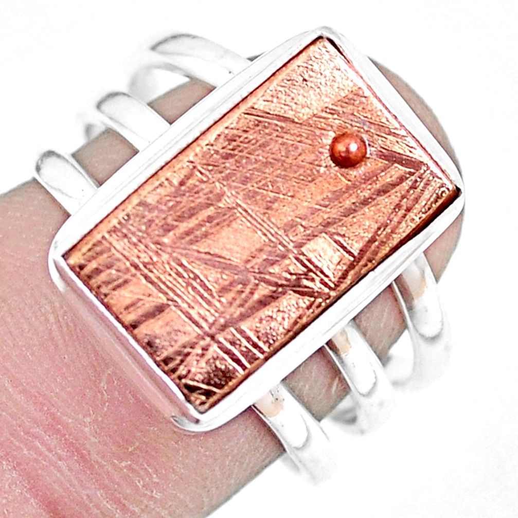925 silver natural meteorite gibeon solitaire copper plating ring size 8 p9259