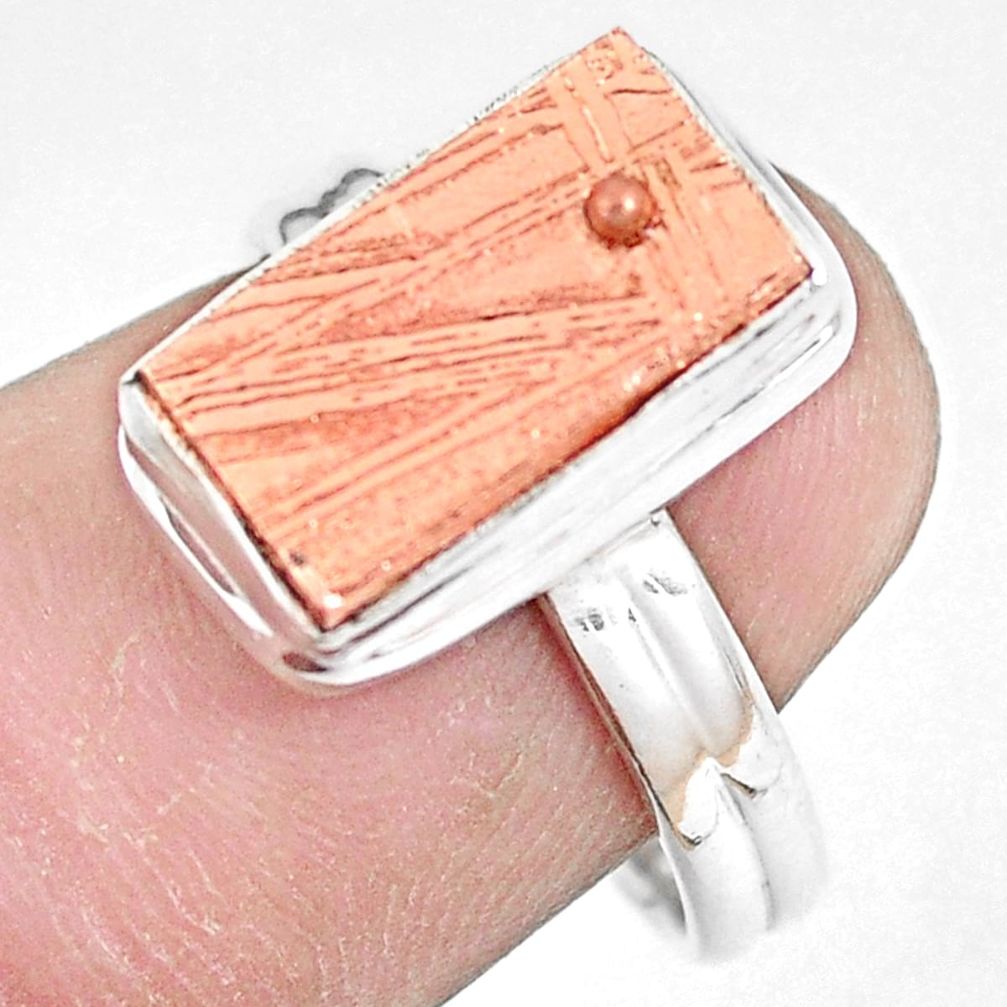 Natural meteorite gibeon 925 silver solitaire copper plating ring size 7 p9265