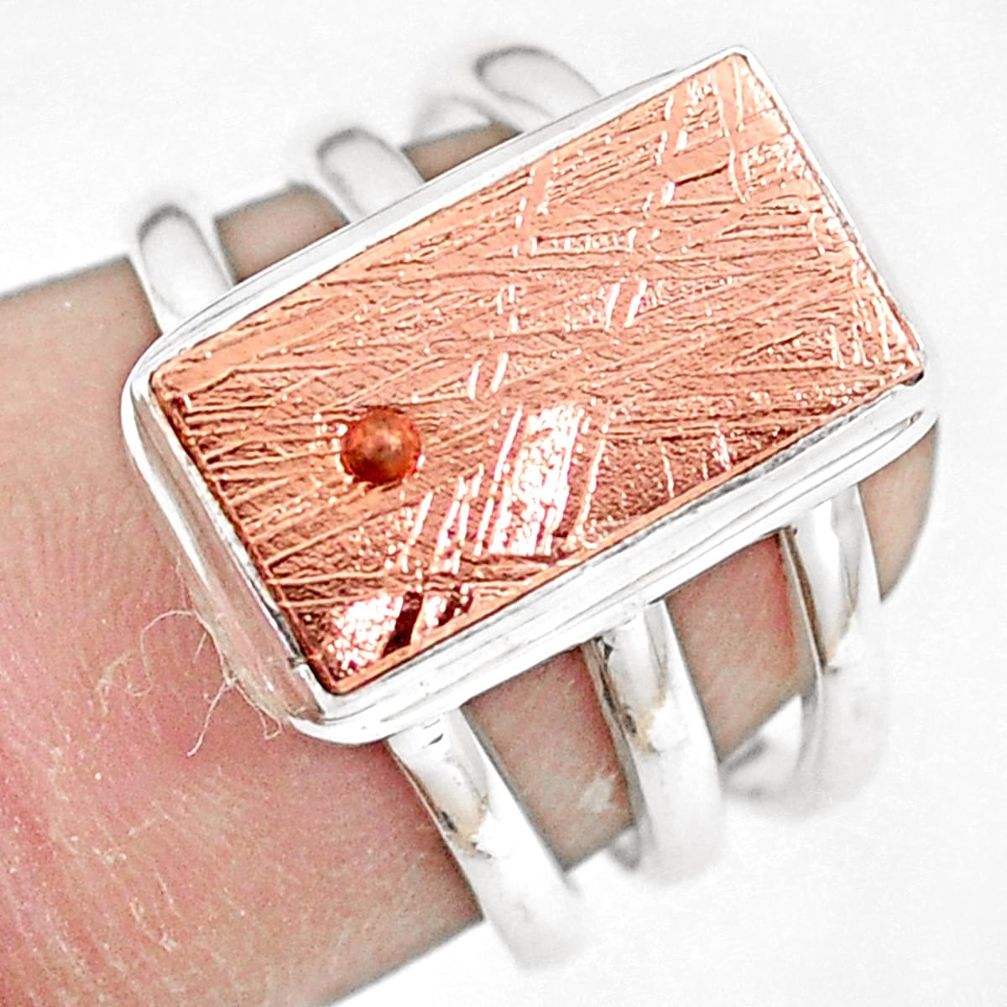 Natural meteorite gibeon 925 silver solitaire copper plating ring size 6 p9266