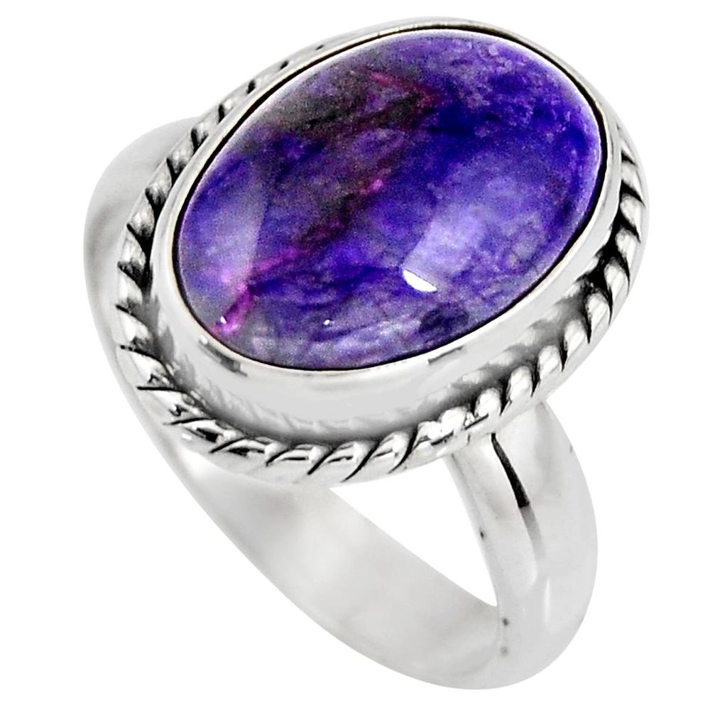 5.54cts natural purple sugilite 925 silver solitaire ring size 6.5 p93083