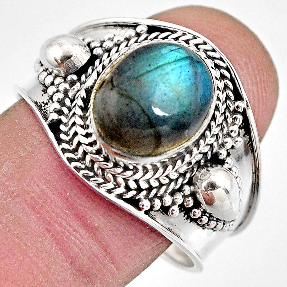 4.22cts natural blue labradorite 925 silver solitaire ring jewelry size 9 p93121