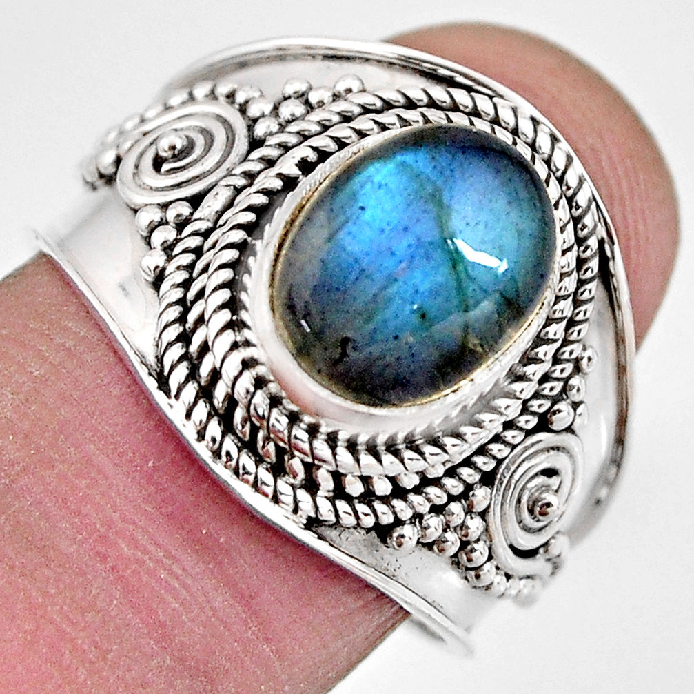 4.02cts natural blue labradorite 925 silver solitaire ring jewelry size 8 p93122