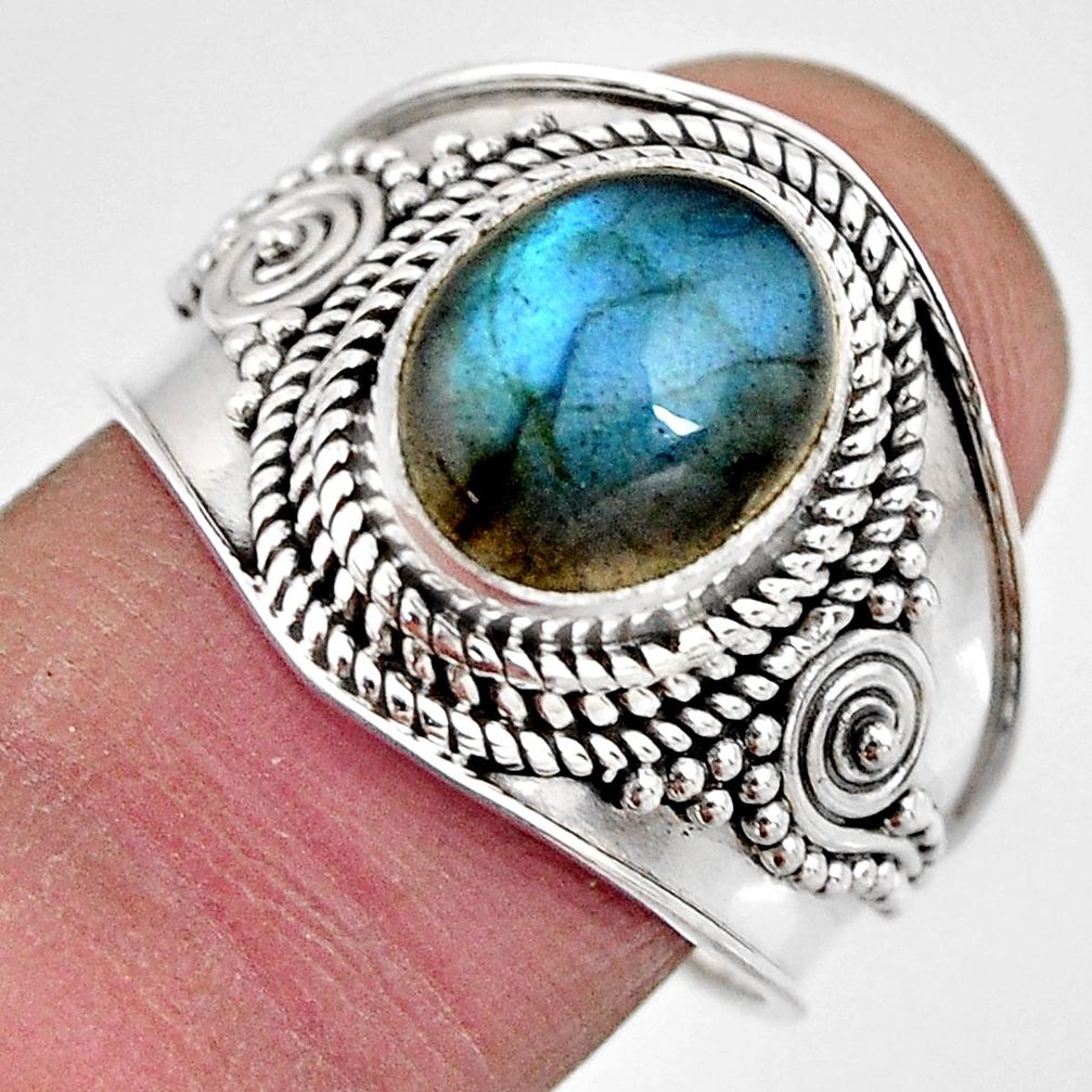 4.02cts natural blue labradorite 925 silver solitaire ring jewelry size 9 p93123