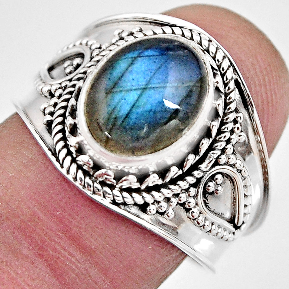 4.30cts natural blue labradorite 925 silver solitaire ring jewelry size 8 p93130