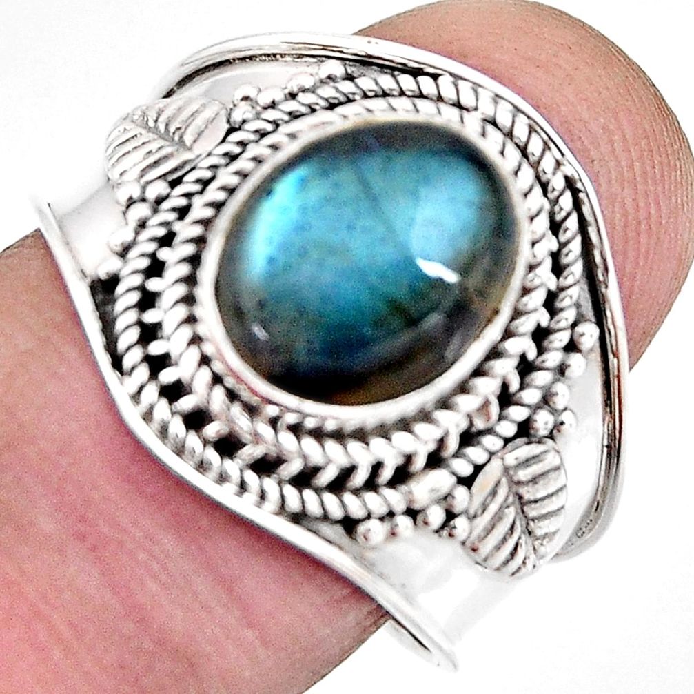 4.22cts natural blue labradorite 925 silver solitaire ring size 8.5 p93139