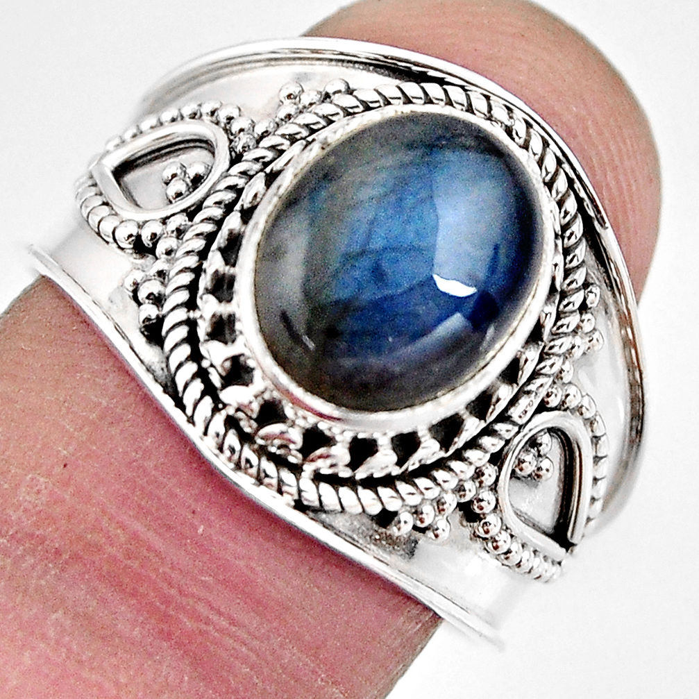 4.51cts natural blue labradorite 925 silver solitaire ring size 8.5 p93147