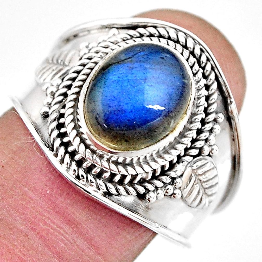 4.40cts natural blue labradorite 925 silver solitaire ring jewelry size 9 p93148