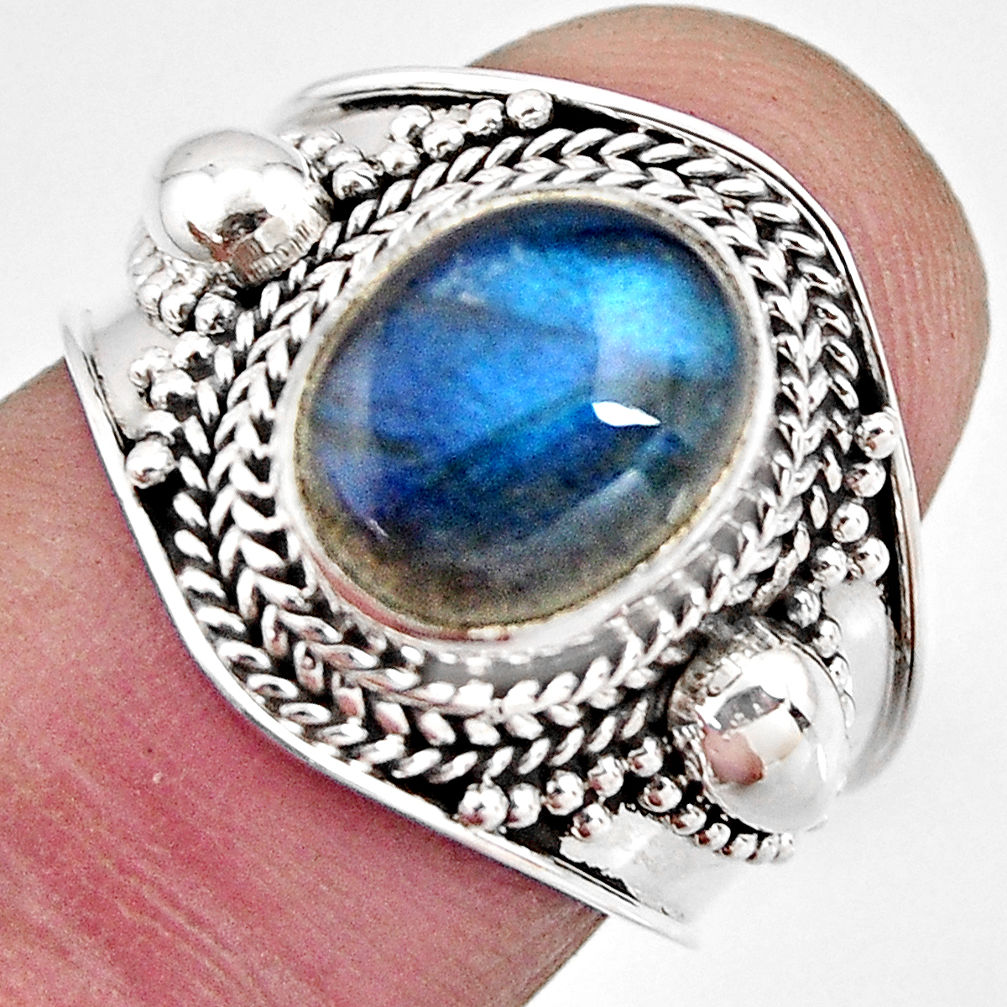 4.52cts natural blue labradorite 925 silver solitaire ring jewelry size 7 p93151