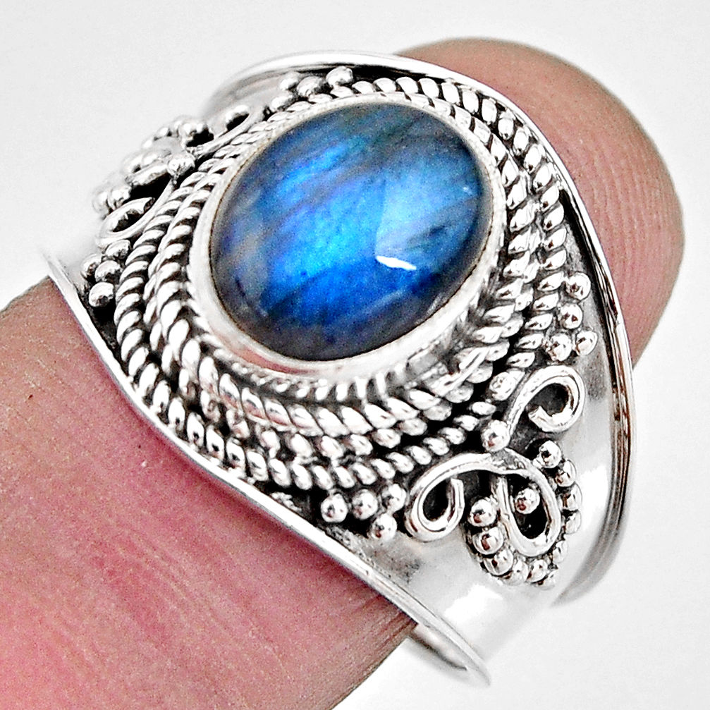 4.02cts natural blue labradorite 925 silver solitaire ring size 8.5 p93152