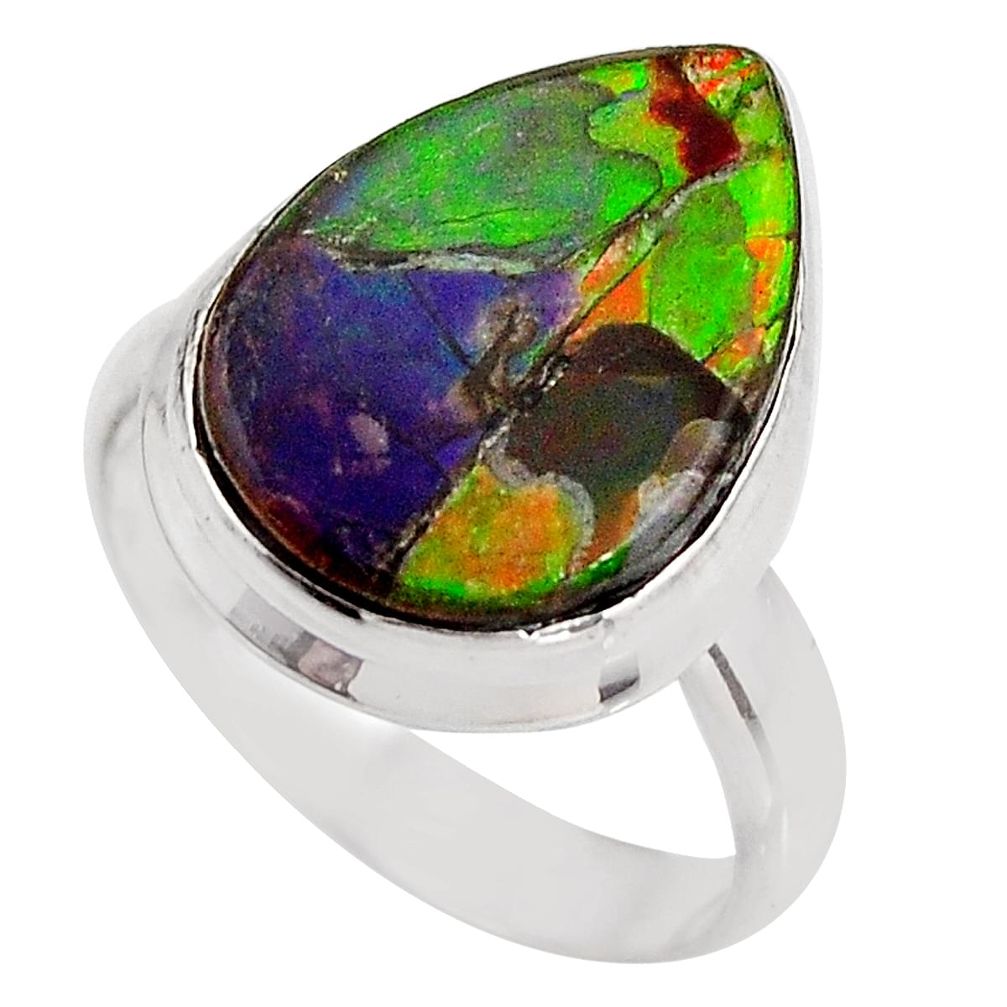 9.29cts natural ammolite triplets 925 silver solitaire ring size 7 p93173