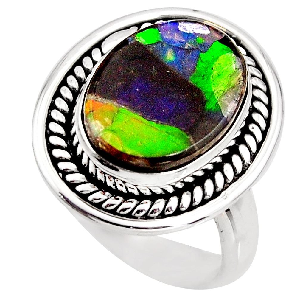 925 silver 6.59cts natural ammolite triplets oval solitaire ring size 7 p93177