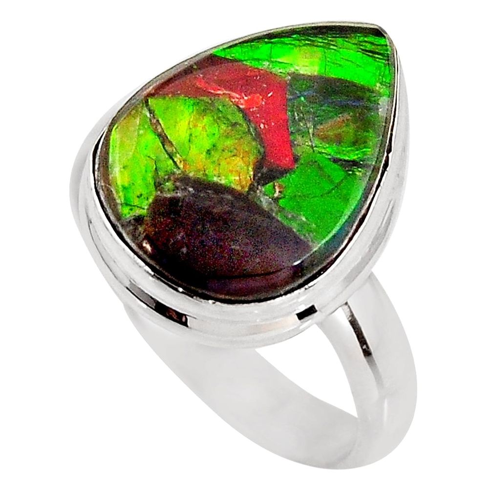 8.80cts natural ammolite triplets 925 silver solitaire ring size 8 p93195