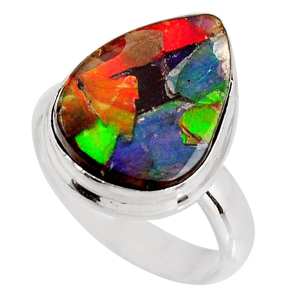 8.44cts natural ammolite triplets 925 silver solitaire ring size 7 p93196