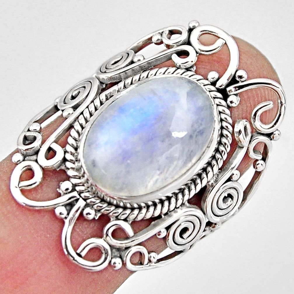 7.07cts natural rainbow moonstone 925 silver solitaire ring size 7.5 p93266