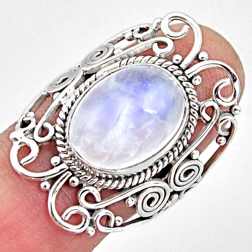 6.46cts natural rainbow moonstone 925 silver solitaire ring size 7.5 p93280