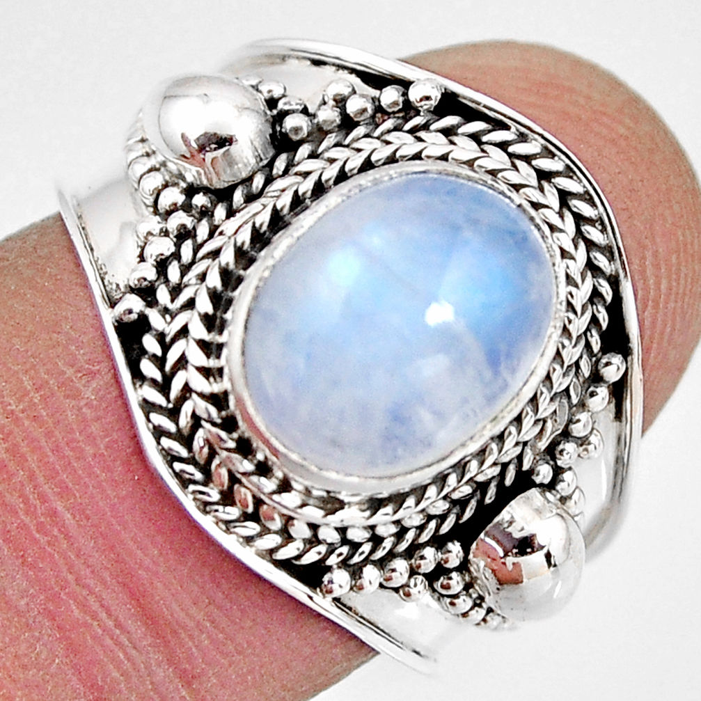 4.52cts natural rainbow moonstone 925 silver solitaire ring size 7 p93281