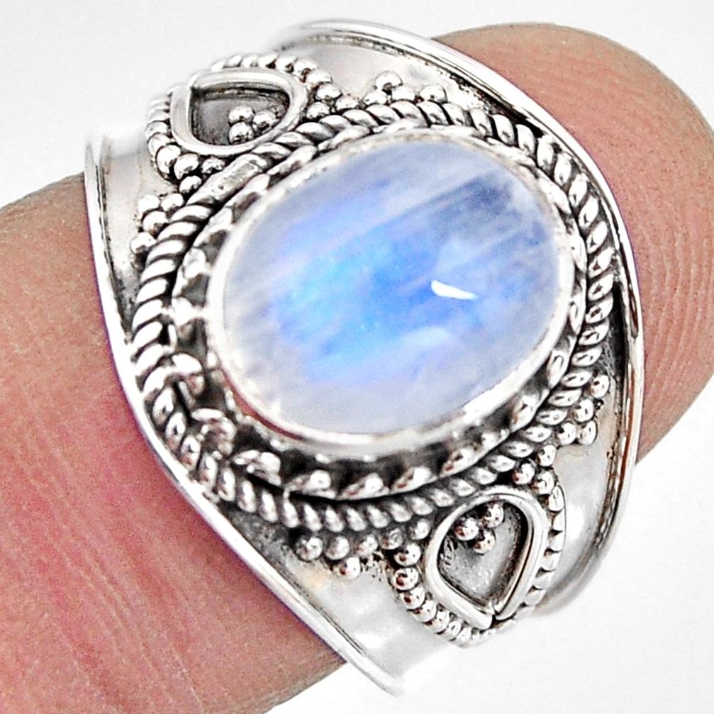 925 silver 4.47cts natural rainbow moonstone oval solitaire ring size 7 p93284