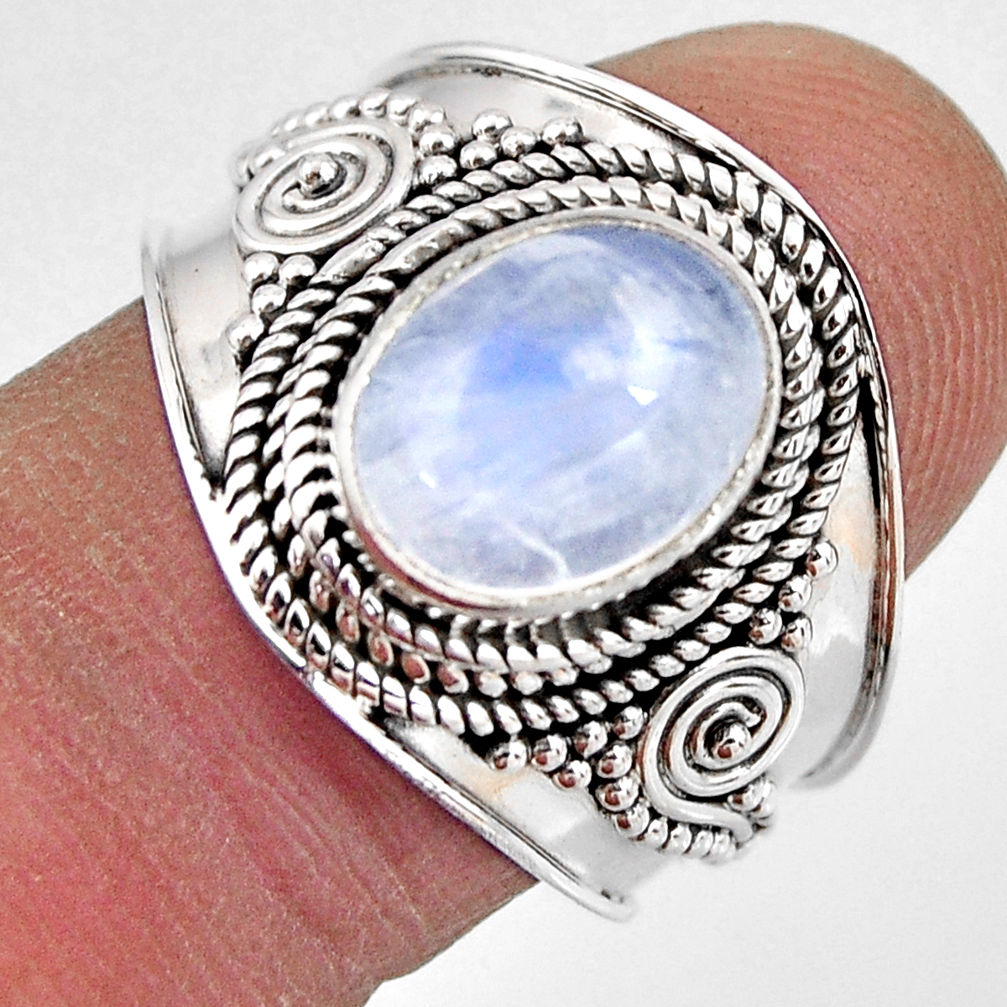 4.34cts natural rainbow moonstone 925 silver solitaire ring size 8.5 p93285