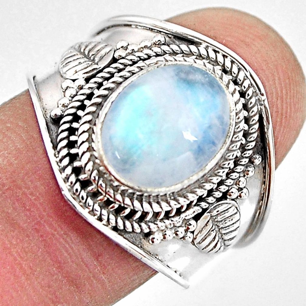 4.20cts natural rainbow moonstone 925 silver solitaire ring size 8 p93289