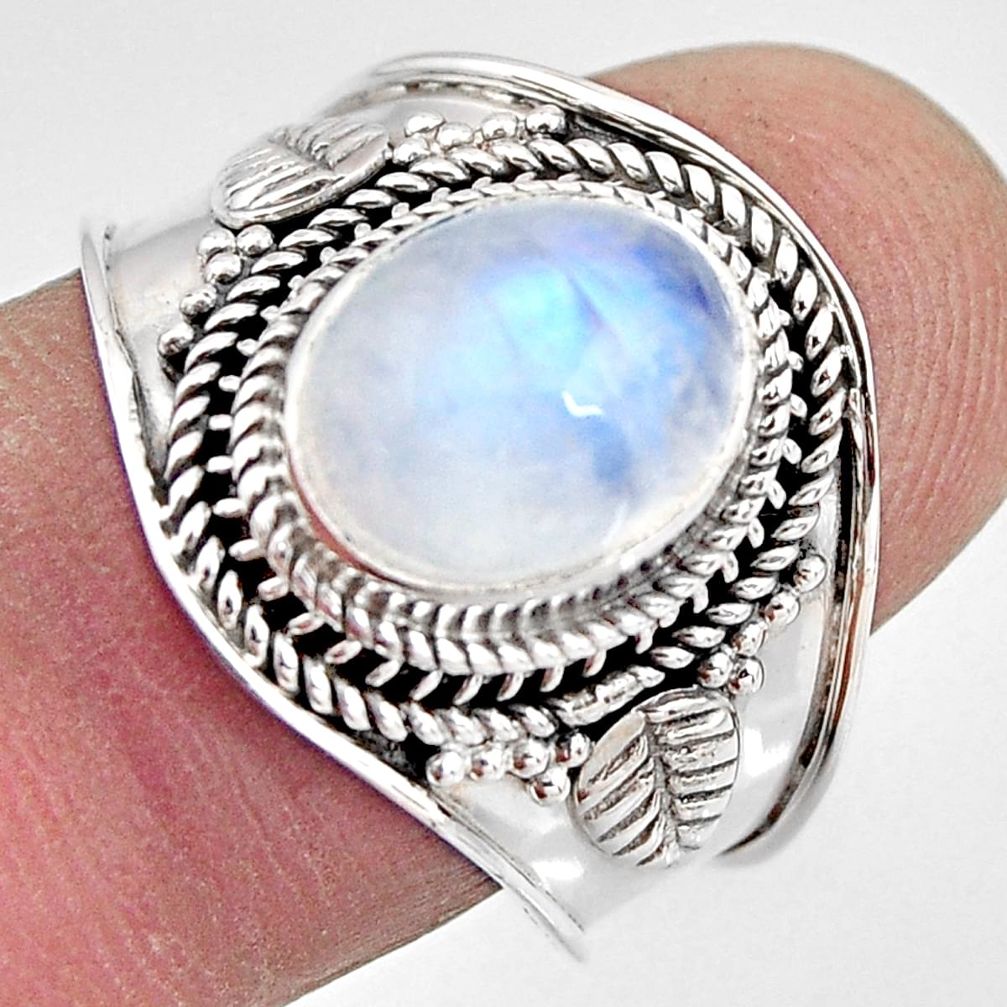 4.21cts natural rainbow moonstone 925 silver solitaire ring size 8.5 p93290