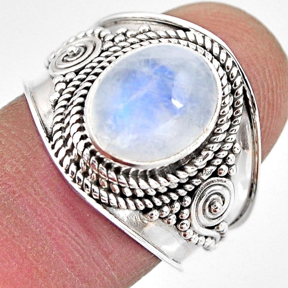 4.40cts natural rainbow moonstone 925 silver solitaire ring size 7.5 p93291