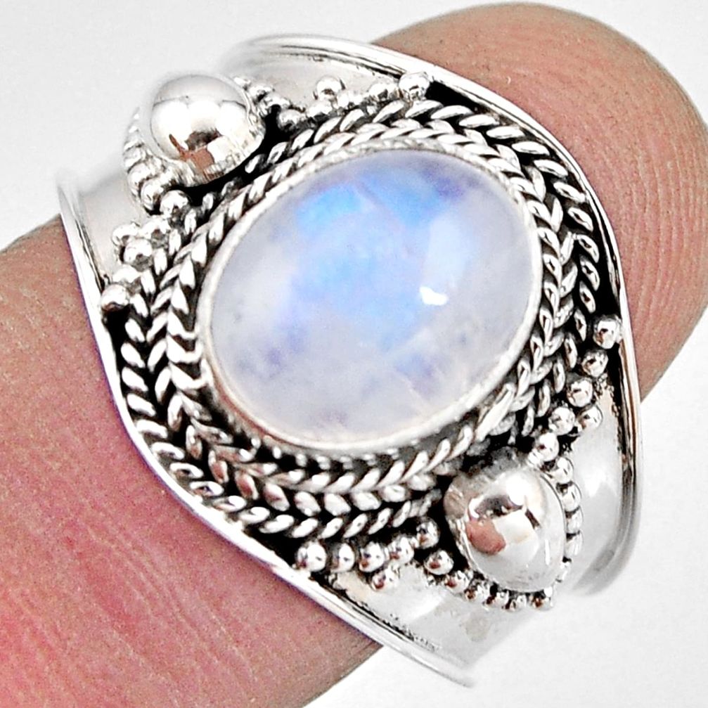 925 silver 4.45cts natural rainbow moonstone solitaire ring size 8 p93294