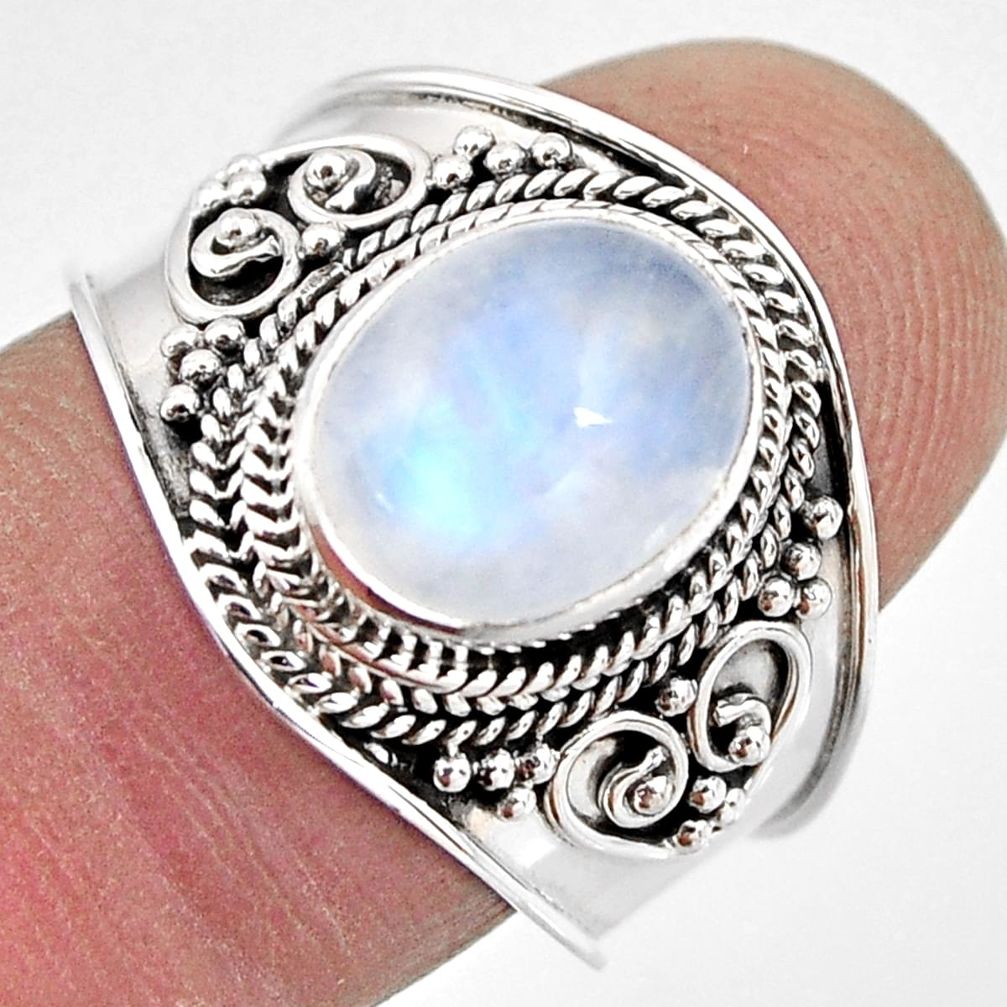 4.52cts natural rainbow moonstone 925 silver solitaire ring size 8 p93295