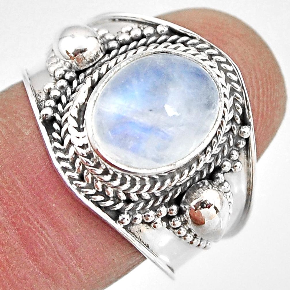 4.51cts natural rainbow moonstone 925 silver solitaire ring size 8.5 p93296