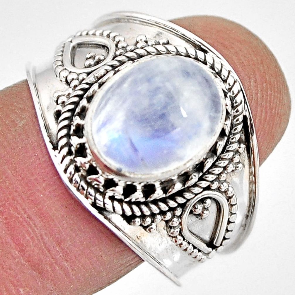 4.30cts natural rainbow moonstone 925 silver solitaire ring size 9 p93297