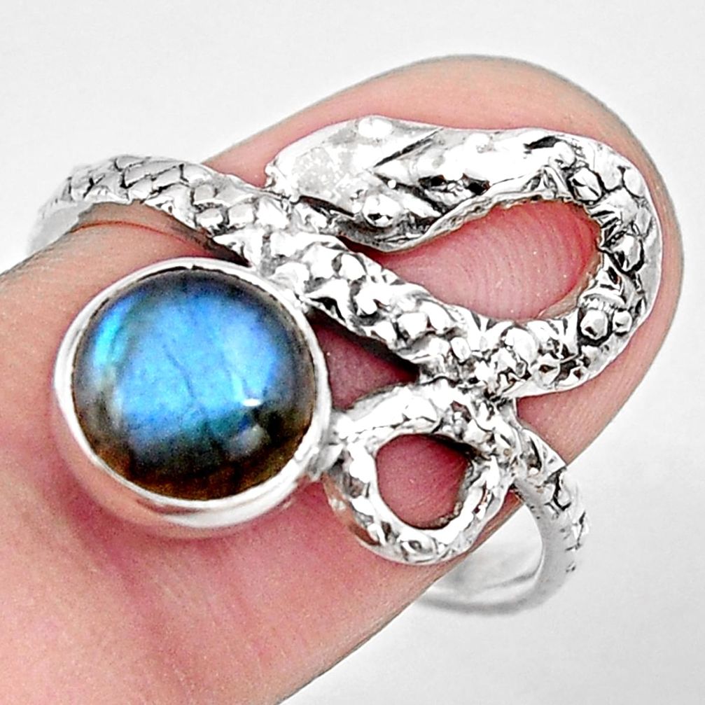 3.50cts natural blue labradorite 925 silver snake solitaire ring size 9 p93882