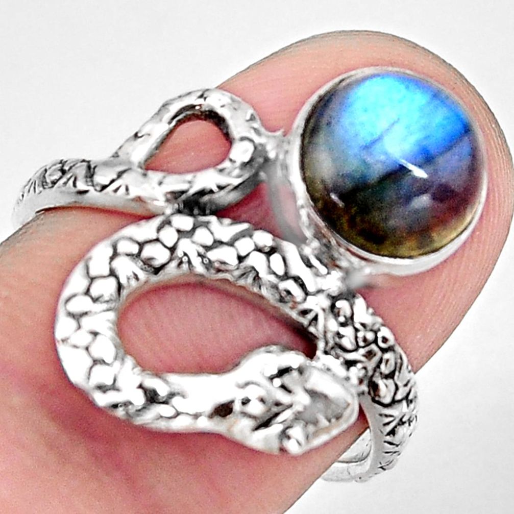 3.50cts natural blue labradorite 925 silver snake solitaire ring size 7 p93883