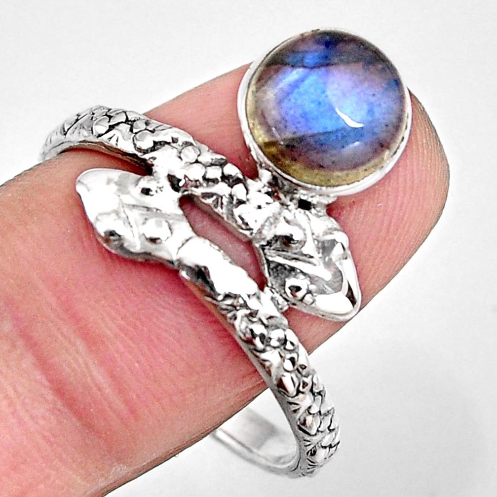 3.50cts natural blue labradorite silver snake solitaire ring size 10.5 p93889