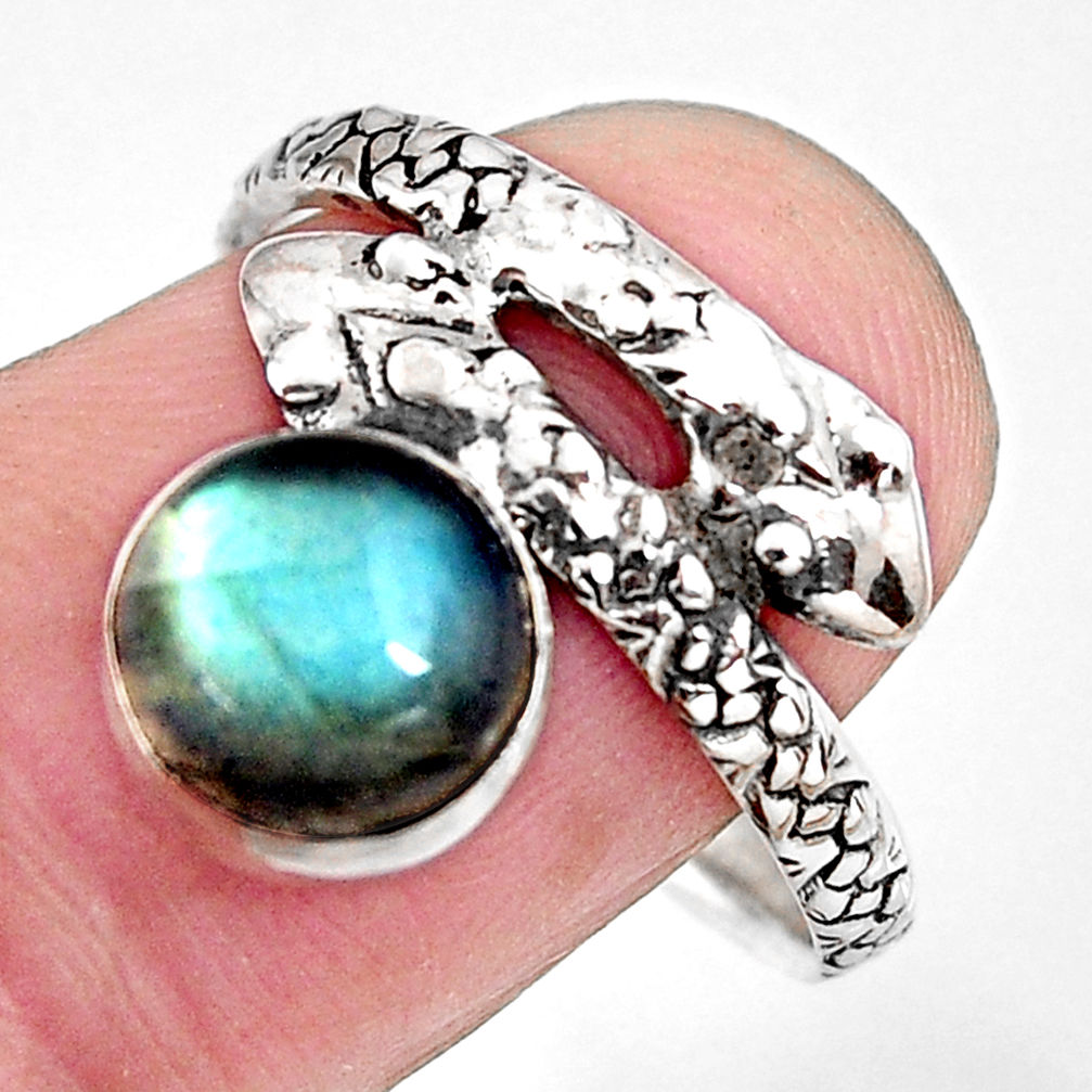 3.26cts natural blue labradorite 925 silver snake solitaire ring size 8.5 p93895