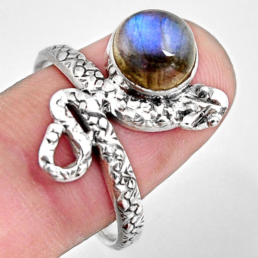 3.50cts natural blue labradorite 925 silver snake solitaire ring size 9 p93897