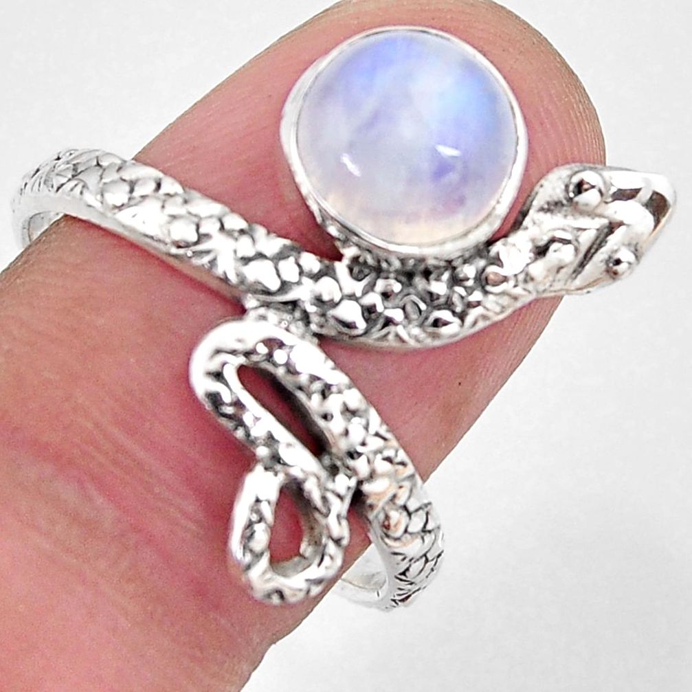 3.42cts natural rainbow moonstone 925 silver snake solitaire ring size 9 p93902