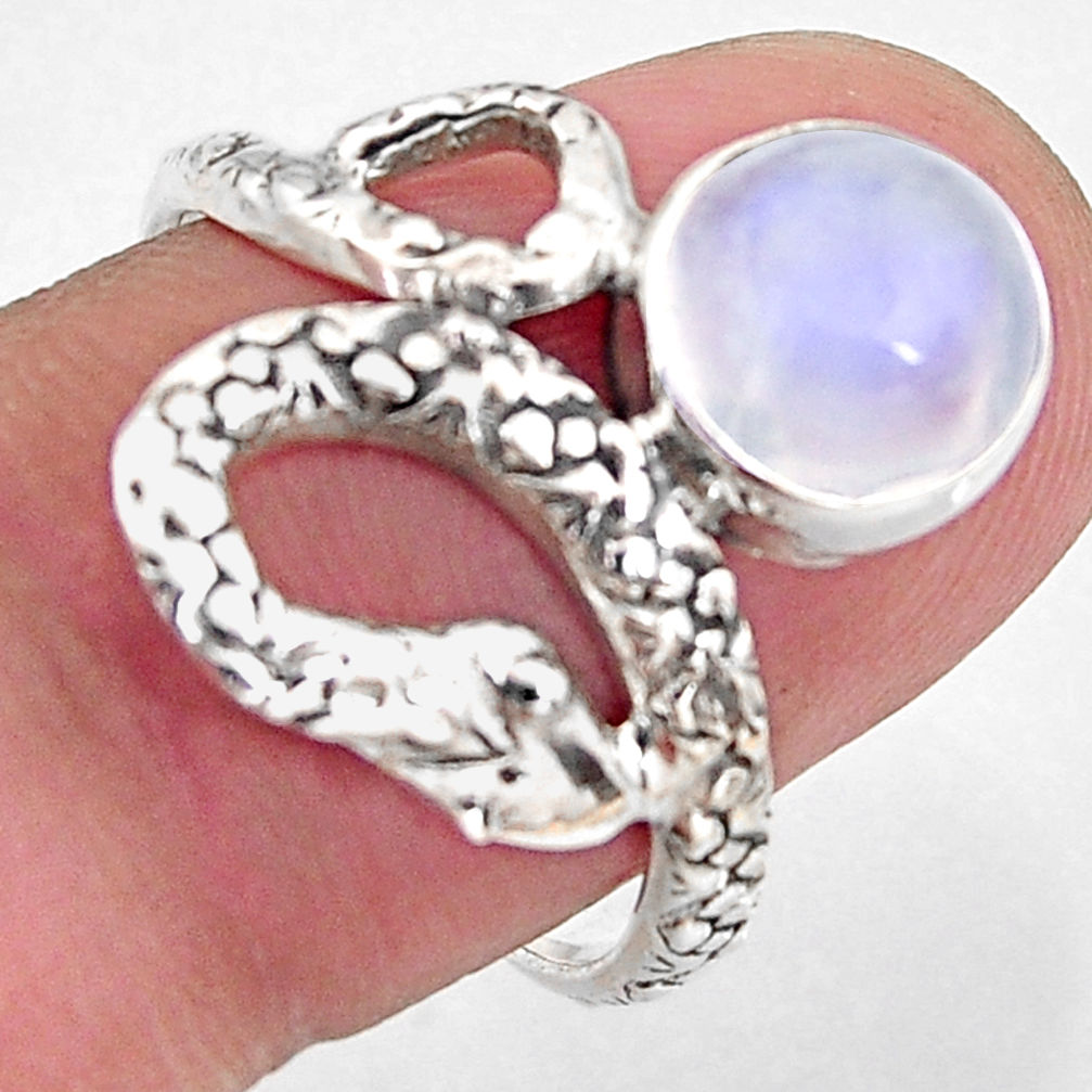 3.50cts natural rainbow moonstone 925 silver snake solitaire ring size 8 p93905