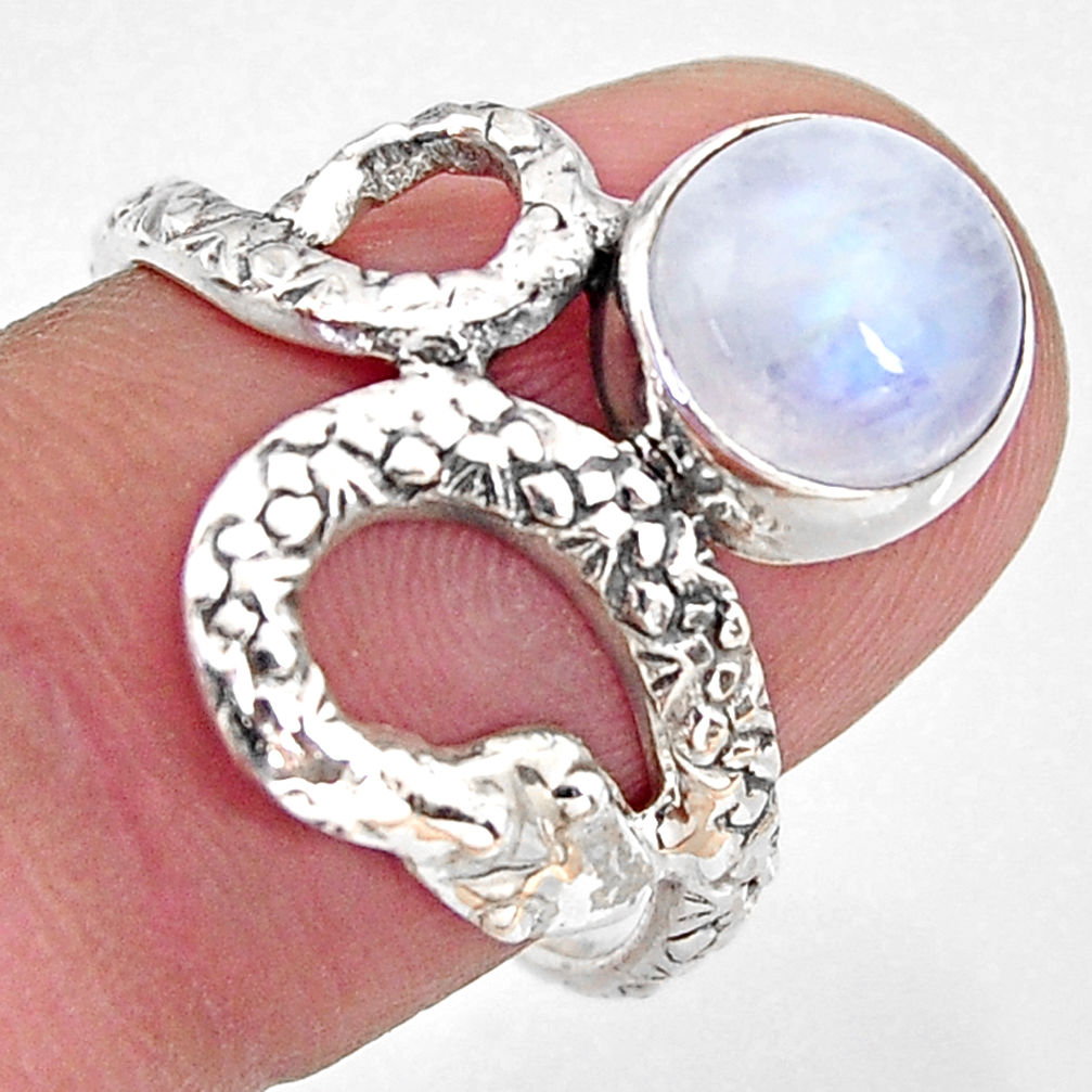 3.50cts natural rainbow moonstone silver snake solitaire ring size 7.5 p93908