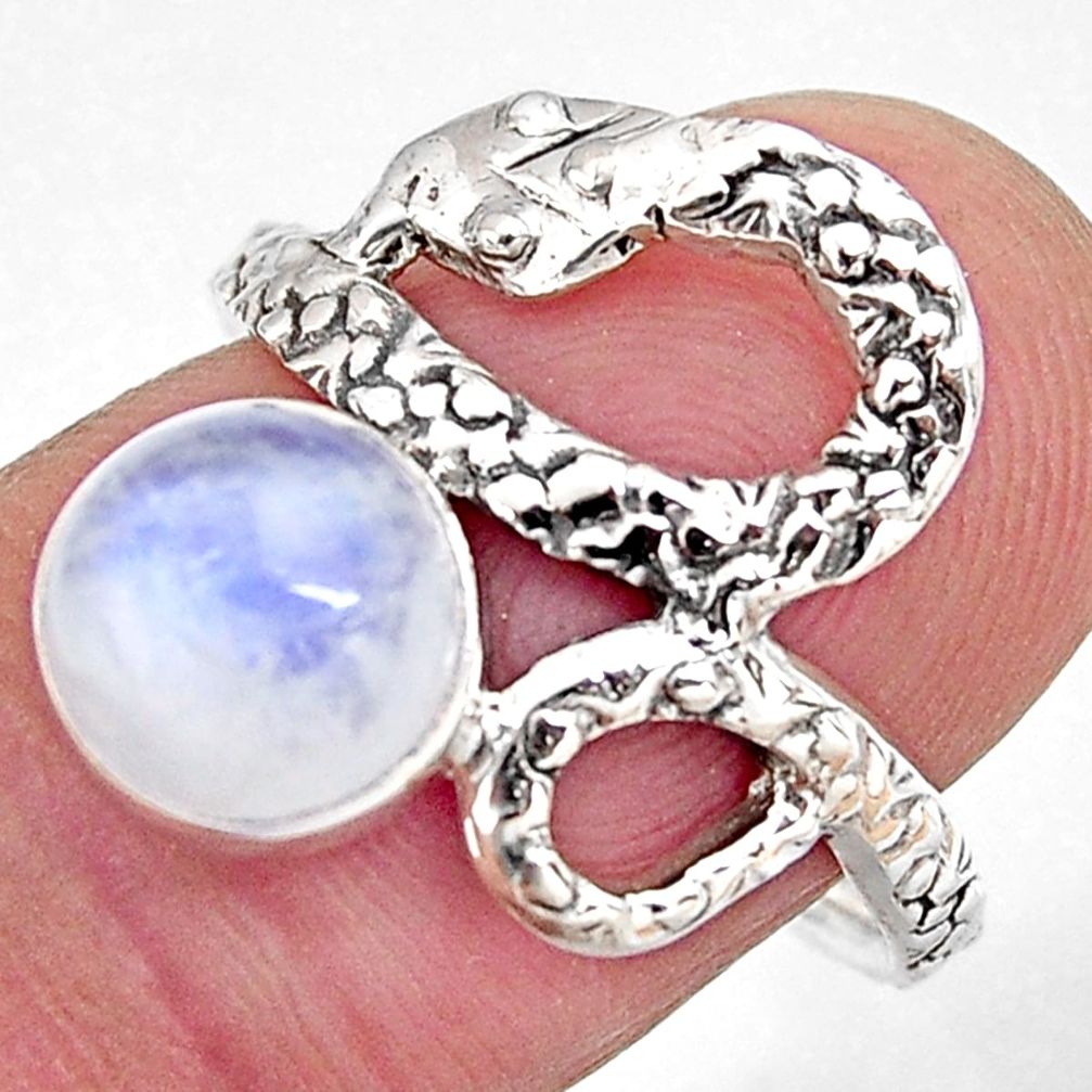 3.42cts natural rainbow moonstone silver snake solitaire ring size 7.5 p93912