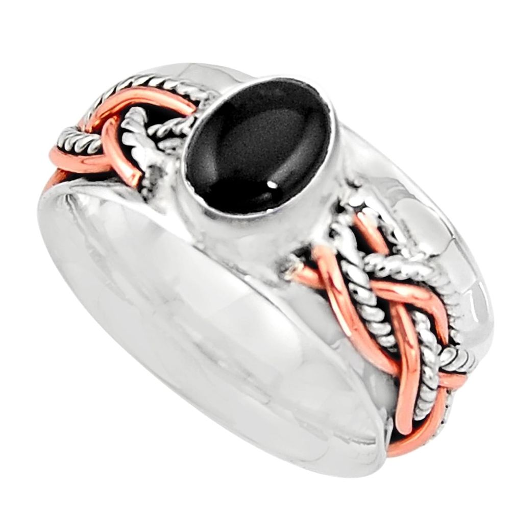 2.11cts natural black onyx 925 sterling silver 14k rose gold ring size 8 p93943