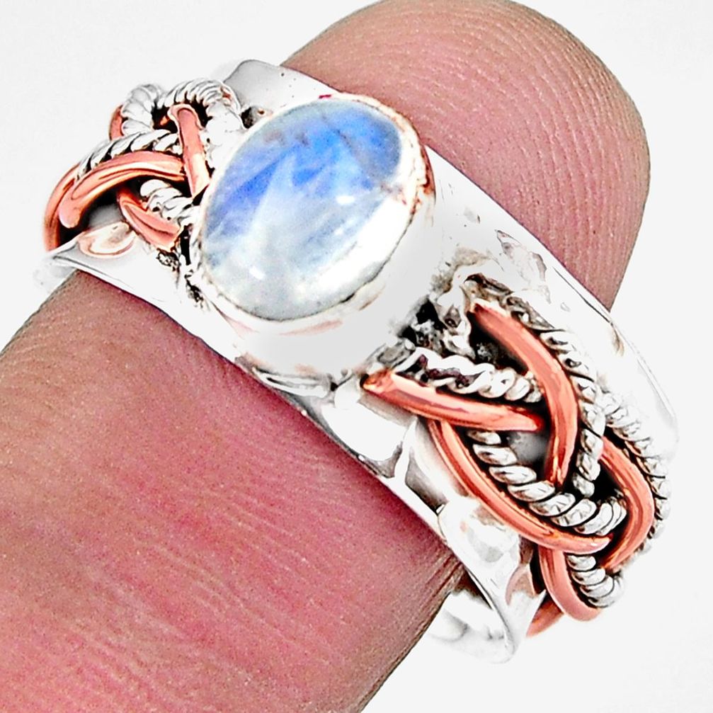 2.24cts natural rainbow moonstone 925 silver 14k rose gold ring size 8.5 p93958