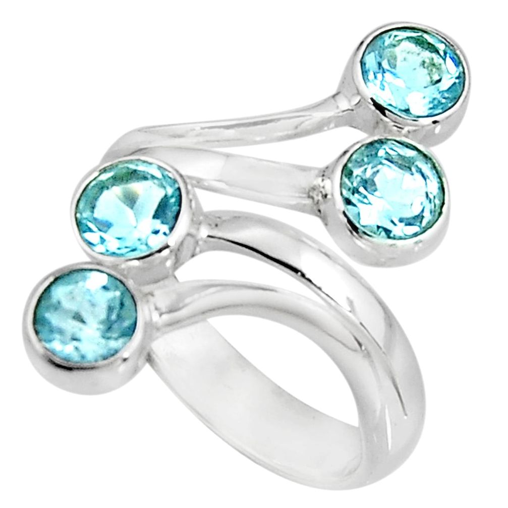 3.67cts natural blue topaz 925 sterling silver adjustable ring size 8 p93963