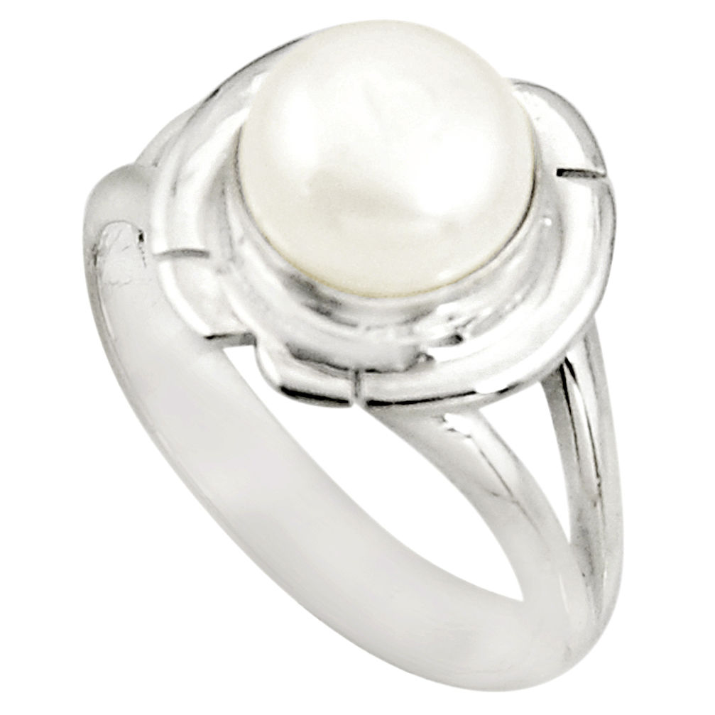 925 sterling silver 4.73cts natural white pearl solitaire ring size 9 p93984