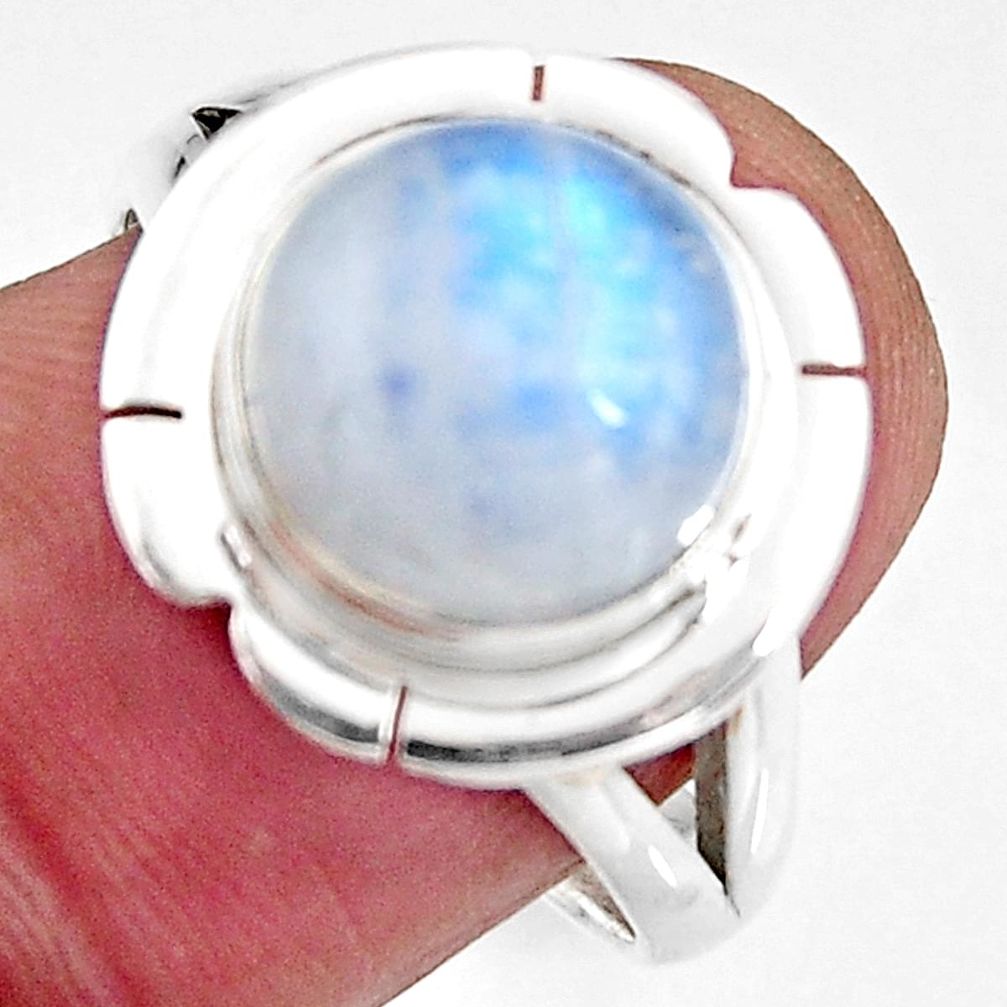 925 silver 6.03cts natural rainbow moonstone solitaire ring size 8.5 p93995